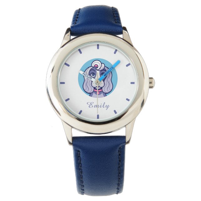 Meisjes Schattige Blue Cat Kinder Horloge (Voorkant)