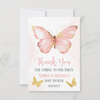 Meisjes Schattige Blush Pink Butterfly Baby shower Bedankkaart