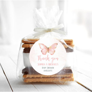 Meisjes Schattige Blush Pink Butterfly Baby shower Ronde Sticker