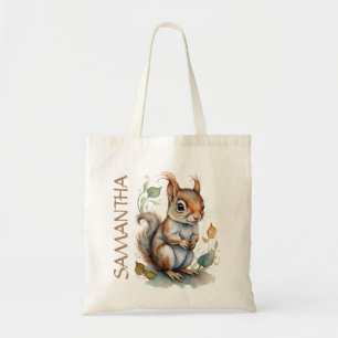 Meisjes Schattige Eekhoorn Waterverf Gepersonalise Tote Bag