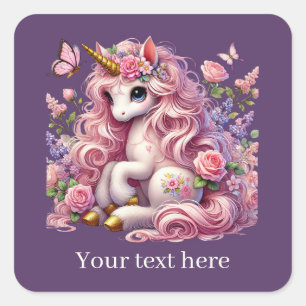 Meisjes schattige fantasie eenhoorn tekst toevoege vierkante sticker