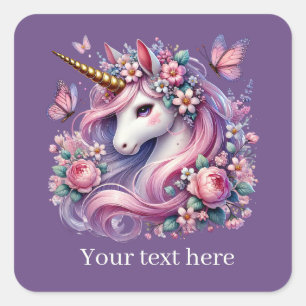 Meisjes schattige fantasie eenhoorn tekst toevoege vierkante sticker