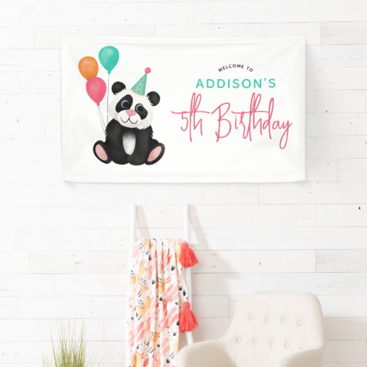 Meisjes Schattige Fun Panda Beer 5e Verjaardagsfee Spandoek (Insitu)