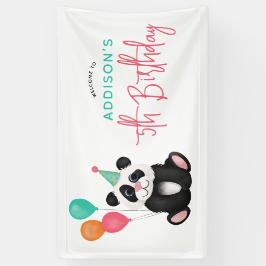 Meisjes Schattige Fun Panda Beer 5e Verjaardagsfee Spandoek (Verticaal)