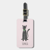 Meisjes Schattige Grijs Tabby Kitty Kat Naam Kinde Bagagelabel (Voorkant verticaal)