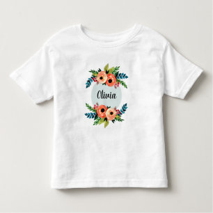 Meisjes Schattige Leuk Bloemen Waterverven en Naam Kinder Shirts