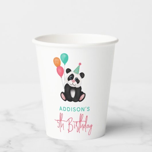 Meisjes Schattige Oerwoud Panda Beer 5e Verjaardag Papieren Bekers (Voorkant)