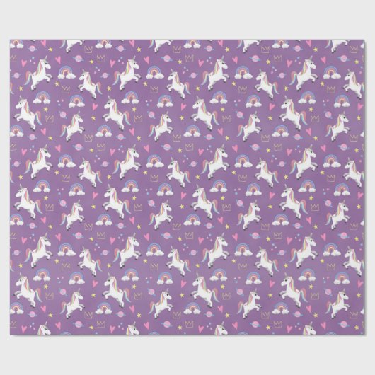 Meisjes Schattige Paarse Eenhoorn Pattern Kids Ver Cadeaupapier (Vlak)