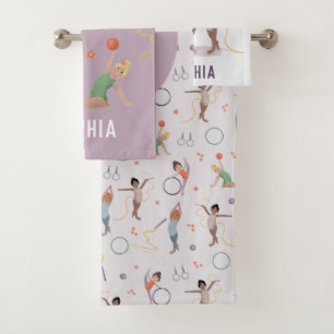 Meisjes Schattige Paarse Gymnastiek Monogram Kinde Bad Handdoek
