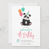 Meisjes Schattige Panda Beer 5e verjaardagsfeestje Kaart (Voorkant)