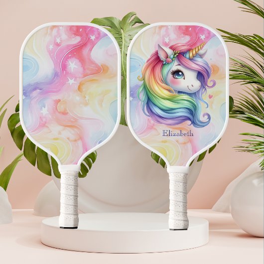 Meisjes Schattige Rainbow Unicorn Aangepaste naam Pickleball Paddle