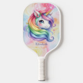 Meisjes Schattige Rainbow Unicorn Aangepaste naam Pickleball Paddle (Voorkant)