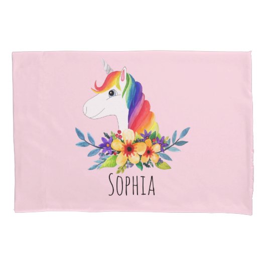 Meisjes Schattige Regenboog Waterverf Eenhoorn & N Kussensloop (Voorkant-Links)