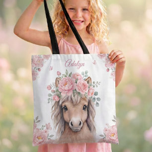 Meisjes Schattige Roze Bloemige Paard Gepersonalis Draagtas