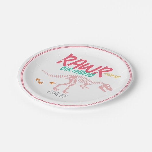 Meisjes Schattige Roze Dinosaurus Graaf Fossil Kid Papieren Bordje (Gekanteld)