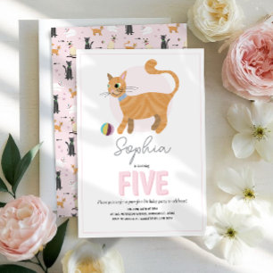 Meisjes Schattige Roze Kat Kids Verjaardag Kaart