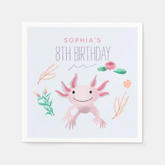 Meisjes Schattige Roze Kawaii Axolotl 8e verjaarda Servet (Voorkant)