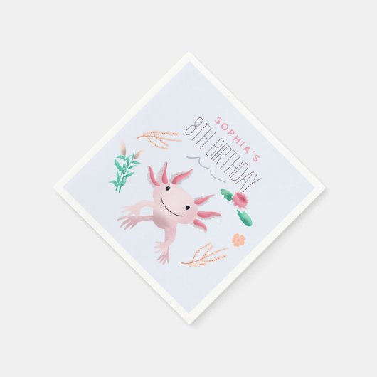 Meisjes Schattige Roze Kawaii Axolotl 8e verjaarda Servet (Hoek)