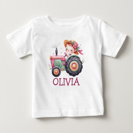Meisjes Schattige Roze Tractor Gepersonaliseerd (Voorkant)