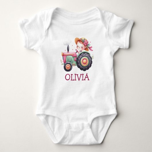 Meisjes Schattige Roze Tractor Romper (Voorkant)