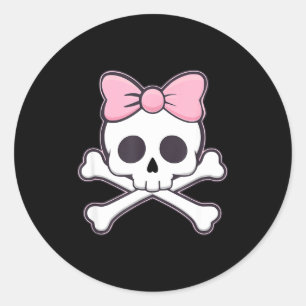 Meisjes Schattige Schedel Met Roze Strik Kawaii Go Ronde Sticker