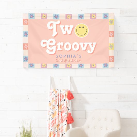Meisjes Schattige Twee Groovy Boho 2e verjaardag Spandoek (Insitu)