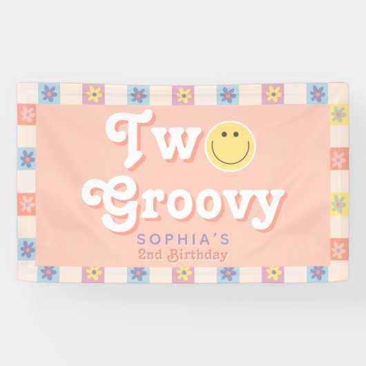 Meisjes Schattige Twee Groovy Boho 2e verjaardag Spandoek (Horizontaal)