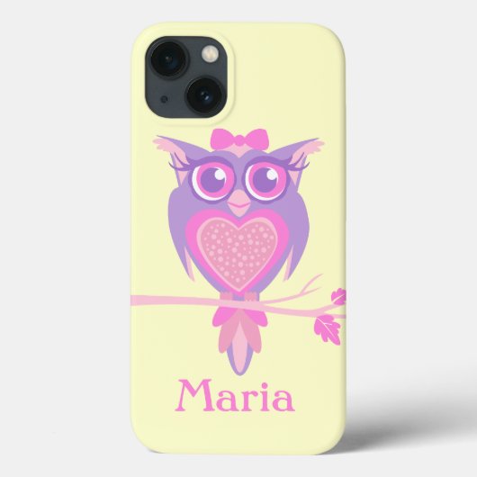 Meisjes schattige uil paarse gele naam ipad Case-Mate iPhone case (Achterkant)