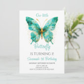 Meisjes Schattige Vlinder 1e Verjaardagsfeestje Kaart (Staand voorkant)