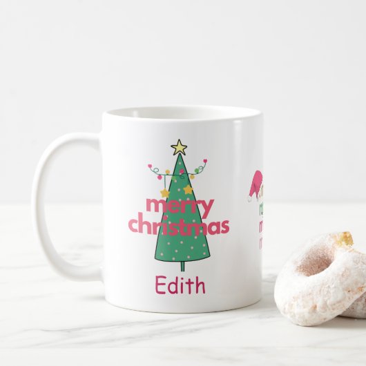 Meisjes Schattige Vrolijk Roze Kerstboom Mok (Met donut)