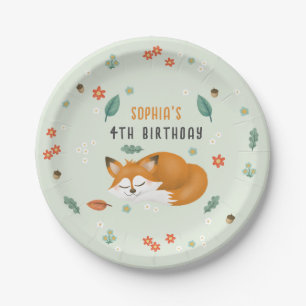 Meisjes Schattige Woodland Forest Fox Kids Verjaar Papieren Bordje