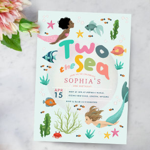 Meisjes Schattige Zeemeermin Twee Het Zee Verjaard Kaart