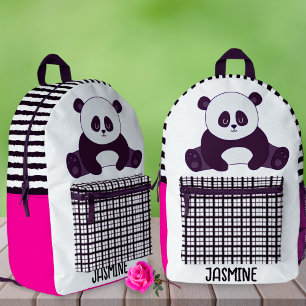 Meisjes Schattigee Panda School Roze Custom Naam G Bedrukte Rugzak