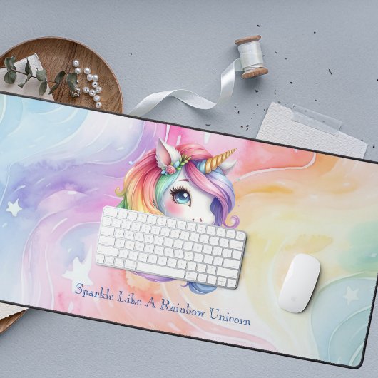 Meisjes Schattigee Rainbow Unicorn gepersonaliseer Bureaumat