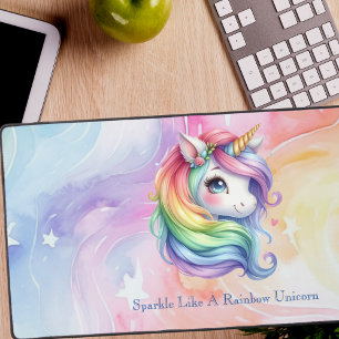 Meisjes Schattigee Rainbow Unicorn gepersonaliseer Bureaumat