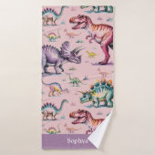 Meisjes Schattigee Waterverf Dinosaurus & Naam Kin Badhanddoek (Badhanddoek)