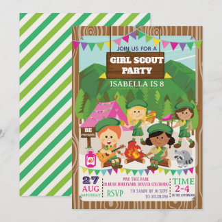 Meisjes Scouts Kampeer Verjaardagsfeestje Kaart