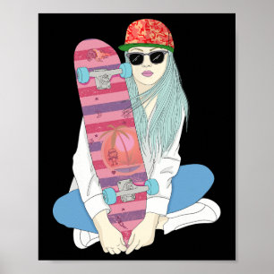 Meisjes Skate Skateboard Skateboarden Doen Een Kic Poster