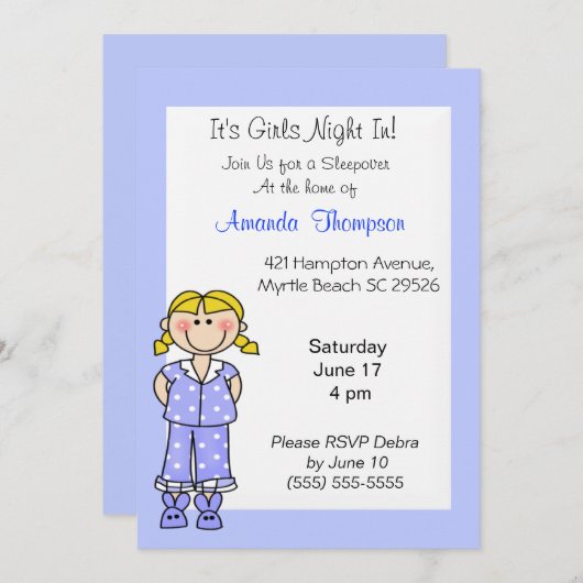 Meisjes Slapepover Birthday Invitations Kaart (Voorkant / Achterkant)