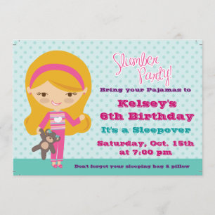 Meisjes Sleepover Pajama Slumber Party Invitation Kaart