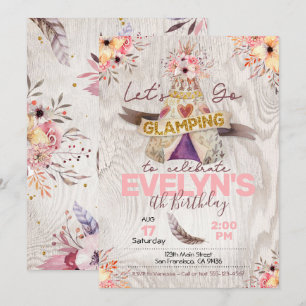 Meisjes Sleepover-uitnodiging, Glamping-uitnodigin Kaart