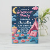 Meisjes Sleepover verjaardagsfeestje uitnodiging (Staand voorkant)