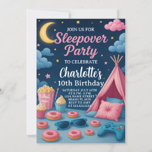 Meisjes Sleepover verjaardagsfeestje uitnodiging