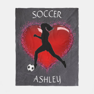 Meisjes Soccer Chalkboard Heart met naam Fleece Deken