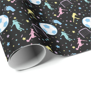 Meisjes Soccer Silhouettes Stars en Sparkles Cadeaupapier