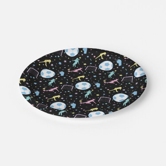 Meisjes Soccer Silhouettes Stars en Sparkles Papieren Bordje (Gekanteld)