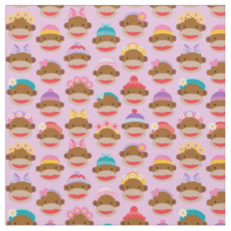 Meisjes Sock Monkeys Fabric, roze Stof