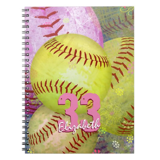 Meisjes Softball Roze, gepersonaliseerd Notitieboek (Voorkant)