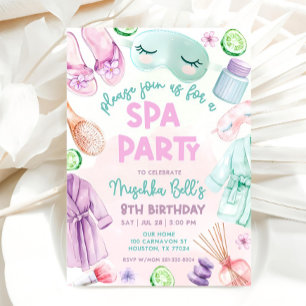 Meisjes Spa Verjaardag, Spa Party Verjaardag Glam Kaart