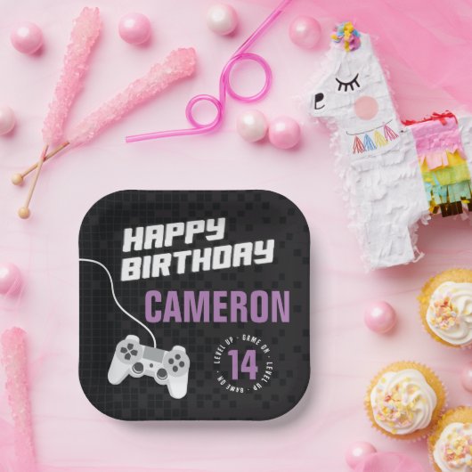 Meisjes spel op Gaming Neon Paarse verjaardagsfees Papieren Bordje (Feest)